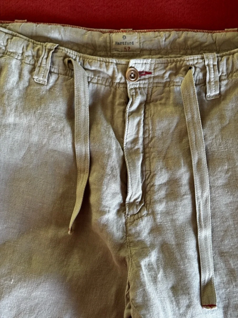 Hartford Men's Light Gray Relaxed Straight Leg Linen Drawstring Trousers Size 52